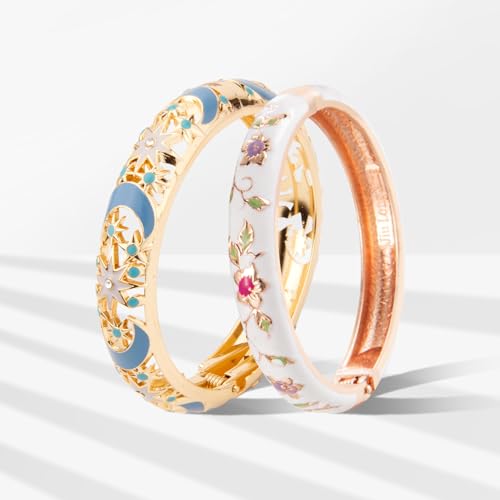 Image of UJOY Vintage Jewelry Cloisonne Handcrafted Flower Enameled Gorgeous Rhinestone Hinged Cuff Bracelet Bangles Gifts 88A10