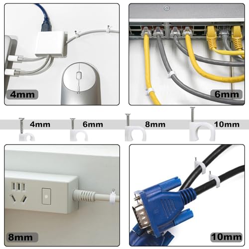 100 Stück Kabelschellen,Nagelschellen,Kabel Befestigungen,Cable Clamp,Kabelklemmen Nagel,Kabelklemmen Wand,Kabelhalter Decke,Kabelschellen Nagelschellen,Mit Nagel,für Kabel,Weiß (4mm)