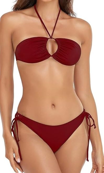 m.a.1 Women's Two Piece Halter Bikini Set, Side-Tie Bottom, Keyhole Front-picture-49