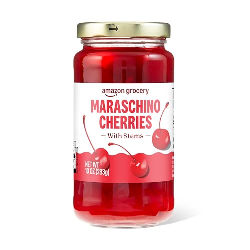 Amazon Grocery, Maraschino Cherries with Stems, 10 Oz