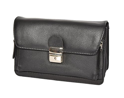 House of Luggage Hommes Cuir Poignet Sac Embrayage Grab Mobile Voyage Verrouillable Pochette HLG845 Noir