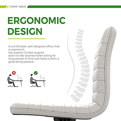 Smug Armless Leather Swivel Task Mid Back Ribbed Home Office White Desk Adult Child, Vanity Chair, 14.4D X 18W X 35.5H #TOP3