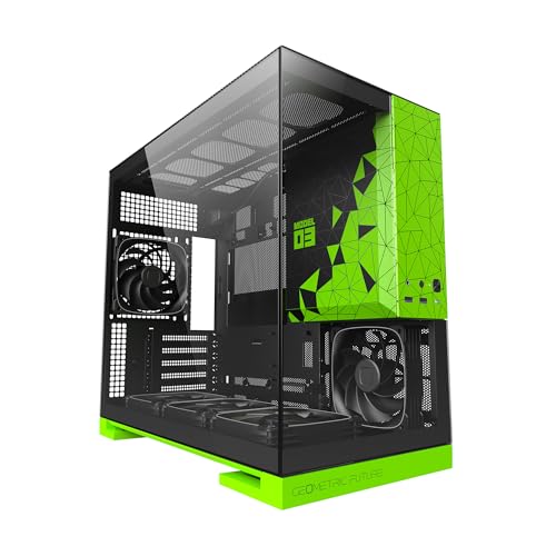 GEOMETRIC FUTURE �~�j�^���[PC�P�[�X MODEL 3 Green/Black with 5FAN �s���[���X 140mm ARGB�t�@��5��W������ Micro-ATX�^ITX�K�i�}�U�[�{�[�h�Ή� GF-M3-GR PLUS ���{���K�㗝