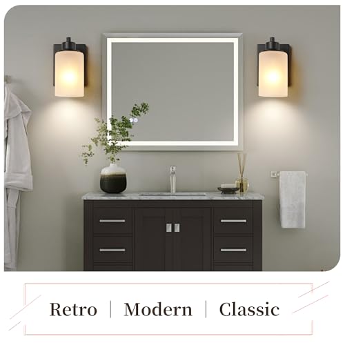 Image of 2-Pack Bath Vanity Light Fixture 1-Light, Indoor Farmhouse Bathroom Wall Sconces Lights for Living Room, Porch, Bedside, Black Finish with White Frosted Glass Shades Wall Mounted Lights