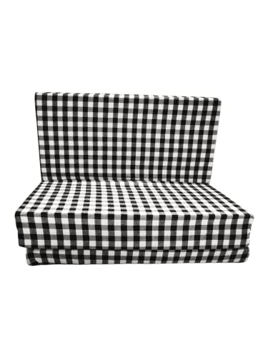 Image of Deevine Craft 4 Fold Cotton Cover 5 inch Thick Mattress Medium Hard Firm Single Size Folding Pure White Epe Foam 4 Fold Mattress For Travel,Picnic (Black And White Gingham Plaid Check (4 Fold 35X72X5 inch)