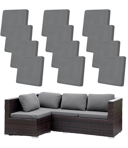 Hiseng Housses de Coussin de Canapé D'extérieur Extensibles Lot de 12, Gris Housses de Coussin de Siège Canapé de Remplacement pour Salon de Jardin,...