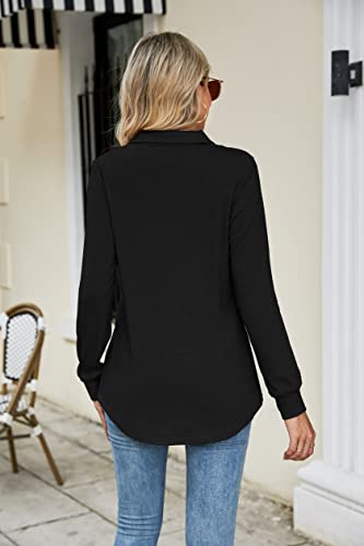 Micoson Women's Long Sleeve Button Lapel Tunic Tops V Neck Business Casual Swing Sweatshirt Pullover3