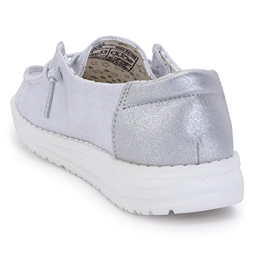 Image of Hey Dude Girls Wendy Youth MOC Toe Shoes, Star Silver, 5 AU