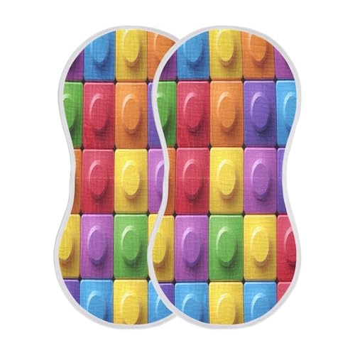 Coloured Building Blocks Burp Cloths Cotton Baby Washcloths,Large 22x11in Burping Cloth Absorbent and Soft for Newborn Baby Boys and Girls,2 Pack2