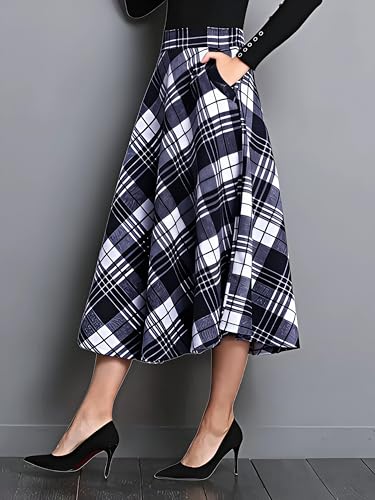 Image of Cotton A-Line Midi Skirt for Girls | Elegant Maroon Blue Black Checks | Everyday Wear