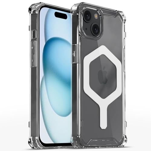 Image of Pikkme Back Cover for iPhone 15 Mag-Safe PC + TPU Transparent Hybrid Shock Absorption Bumper Case (Transparent Mag-Safe)