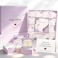 TUZELIYA Geburtstagsgeschenk für Frauen Lila 12 Stück Duftkerzen Geschenkset mit Geburtstagskarte - Verborgene Botschaft erscheint beim Abbrennen - Überraschung & Entspannung Geschenke für Freundin