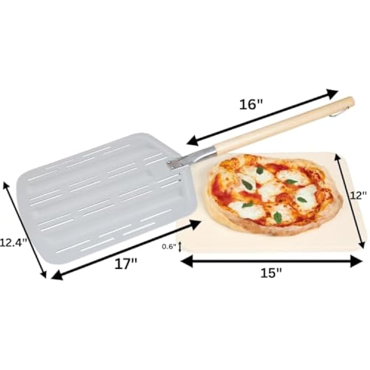 Hans Grill Pizza Stone PRO XL Baking Stone For Pizzas use in Oven, Grill or BBQ FREE Long Handled Anodised Aluminium Pizza Peel | Rectangular Stone 15 x 12 Inches | For Pies, Pastry, Bread, Calzone