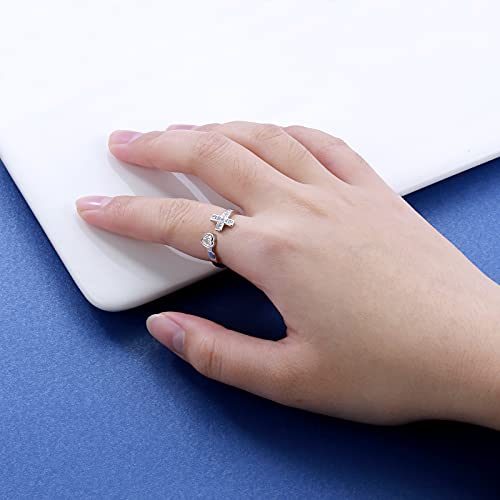 APOTIE 925 Sterling Silver Cross Ring - True Love Wait Purity Ring Cubic Zirconia Adjustable Ring Jewelry Gift for Women2