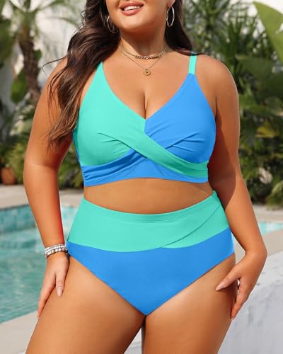 Image of Tempt Me Plus Size Two Piece Swimsuit - Women High Waisted Bikini Set Tummy Control Bathing Suits