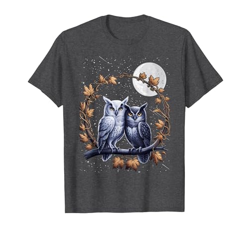 Moon Owl Birds Owl Graphic for Men Women Boys Girls T-Shirt, Men, Dark Heather Grey, Medium