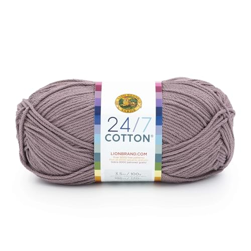 Image of Lion Brand Yarn, 24 /7 Cotton Mercerized Lightweight Yarn for Knitting, Crochet, and Crafts, Vintage Lilac, 1 Pack, 185 Yards of Natural Fiber for Breathable Tops, Durable Bags, Easy-Care Dish Cloths | Light Worsted 100% Mercerized Cotton Yarn for Crochet, Knitting, Craft, 185 Yards of Natural Fiber for Tees, Bags, Dishcloths