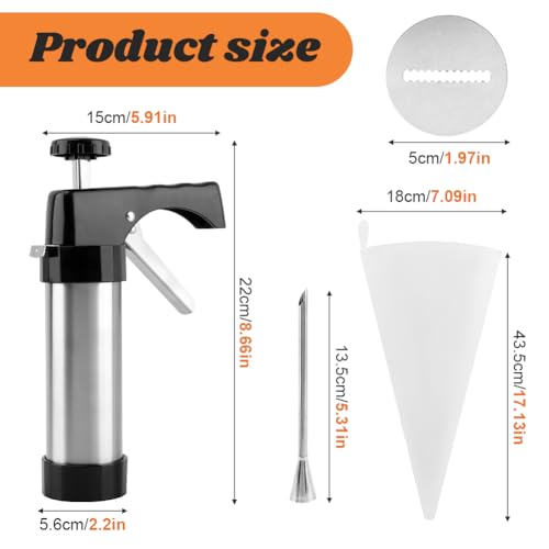 Stainless Steel Churro Maker Machine with 8 Discs Nozzles and 8 Piping Tips Cleaning Brush & Filling Piping Bag,maquina Para Hacer Churro cookie press