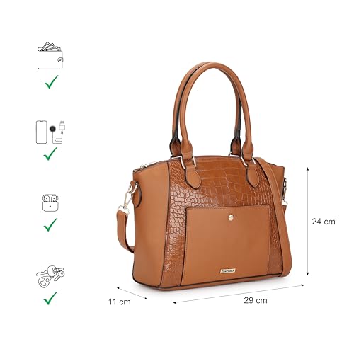 Image of Fastrack Croco Textured Structured Satchel with Detachable Sling Strap for Women, Girls and Ladies