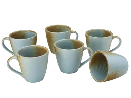 Image of Bodhi House Handmade Reactive Glaze Ceramic Coffee Mug Set of 6 Pieces (350 Ml), Stoneware Tea Cup, Microwave Safe Large Milk Mug, Ideal for Daily use, Casual Gatherings and Gifting, Turquoise-Copper