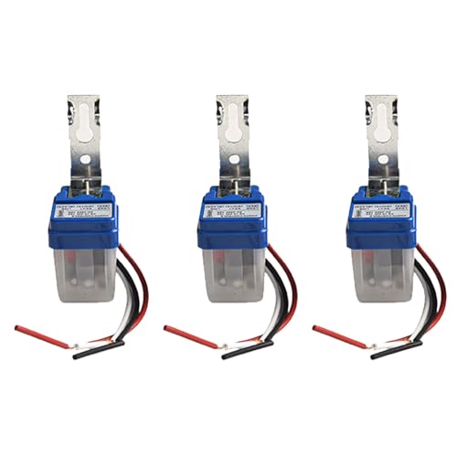 URPIZY Lot de 3 interrupteurs automatiques à capteur de lumière avec interrupteur crépusculaire 220 V 10 A 2200 W pour lampadaires de rue, éclairage de jardin, parcs, fonction veilleuse