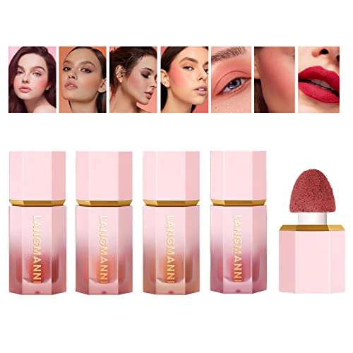 Domality 4Pcs Hangover Red Wine Blusher Set With Sponge Tip, Long Wearing, Dewy Finish, Easily Blendable, Nourishing, Smudge Proof, Natural Looking Multi-Purpose Blush For Cheeks, Eyes, Lips #TOP28
