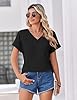 Zeagoo Womens Tops V Neck T Shirts Ladies Short Sleeve Casual Summer Tshirt Solid Color Loose Tee Black L #2