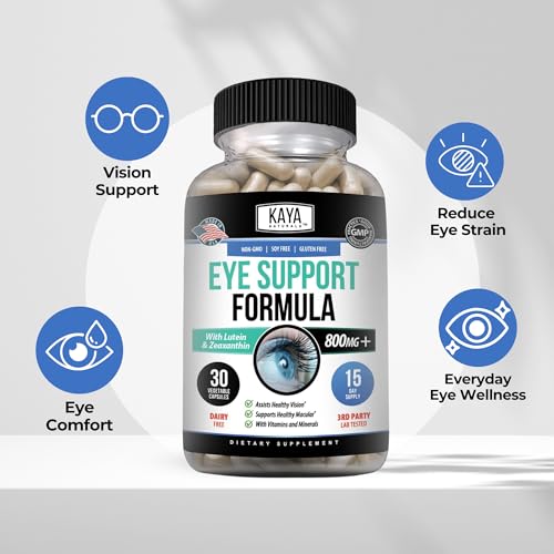 Kaya Naturals Eye Health Supplement, Lutein and Zeaxanthin, Vision Health, Eye Strain Support 800 mg Vitamin Supplement 30 Capsules