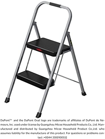 DuPont 2 Step Ladder,Folding Step Stool widen Anti-Slip Pedal and Rubber Feet ,330lbs load bearing Lightweight Portable iron Step Ladder (2 step, Grey)