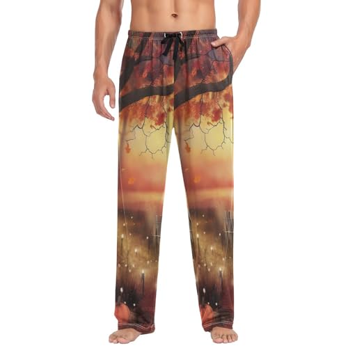 Men's Pajama Pants Autumn Pumpkin Harvest Thanksgiving Sleep Pajama Lounge Pant with Pockets, Elastic Waistband3