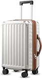 LUGGEX Carry On Luggage 22x14x9 Airline Approved, PC Expandable Hard Shell Suitcases with Spinner Wheels, 20 Inch, White Brown