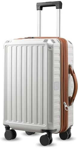 LUGGEX 20-Inch Hard Shell Spinner Carry-On, White/Brown