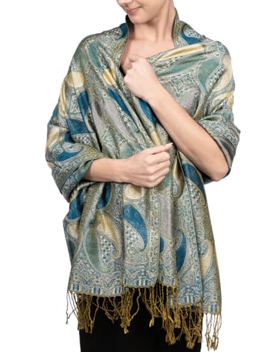 Achillea Women’s Paisley Pattern Sparkling Metallic Pashmina Shawl Wrap Scarf Stole2