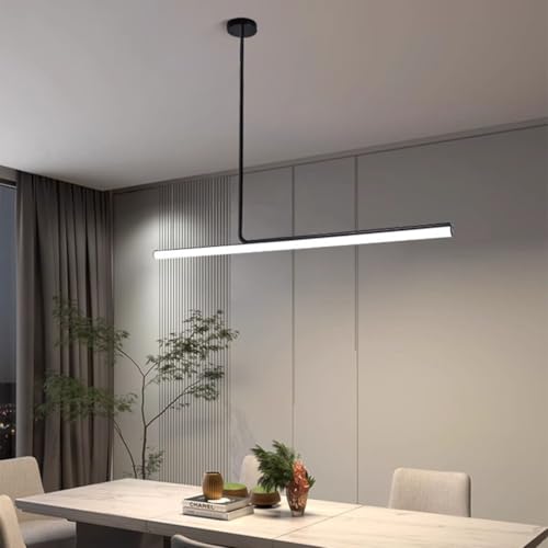 48W Dimmerabile Moderno LED Lampadario a Sospensione con Telecomando, Tavolo da Pranzo Lineare Design Cucina Lampada a Sospensione per Sala da Pranzo Soggiorno Ufficio Camera da letto (Nero, 80cm)