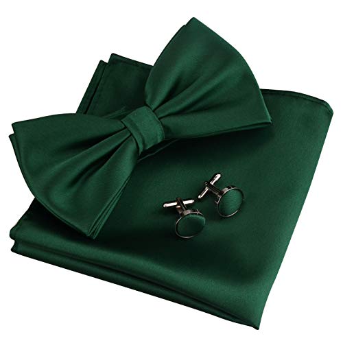 Image of GUSLESON Men's 3-pc Solid Color Bow Tie Gift Set - Double‑Fold Pre-Tied Bow Tie, Pocket Square, Cufflinks - Wedding Formal Party