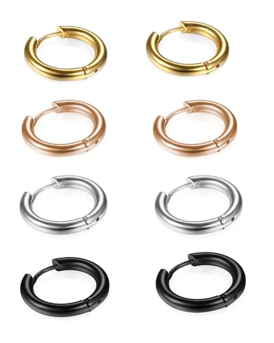 Image of 316L Surgical Stainless Steel Huggie Hoop Earrings 6mm 8mm 10mm 11mm 12mm 14mm Hypoallergenic Earrings Ring Cartilage Helix Lobes Hinge Sleep Earrings for Men Women