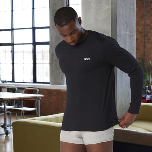 DKNY Hombres Camiseta de Manga Larga Azul Marino/Gris Oscuro/Negro Paquete de 3 Grande