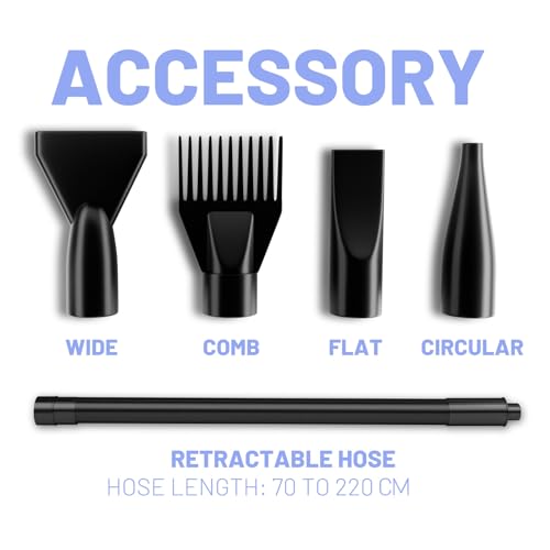 Hundefön Blower Sehr Leise 5.2 PS / 3800W Motor Einstellbare Geschwindigkeit, Hundepflege-Trockner-Gebläse mit 4 verschiedenen Düsen elastischem Schlauch – Bild 4