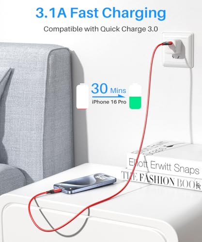 10ft Red USB C Cable 10Gbps Data Transfer, Extra Long USB 3.2 Gen 2 to USB C Sync Cable 3.1A Type C Charger Cord Fast Charging for iPhone 16 Pro, Samsung Galaxy S23, PS5 Controller, Webcam