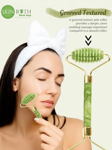 Image of Grade-A+ Textured Jade Roller & Gua Sha -Natural Anti-Aging Facial Roller for Eye, Neck, Jawline, Wrinkle, Puffiness & Body 3-in-1 Massager Tool For Skin Glowing (Light Green)