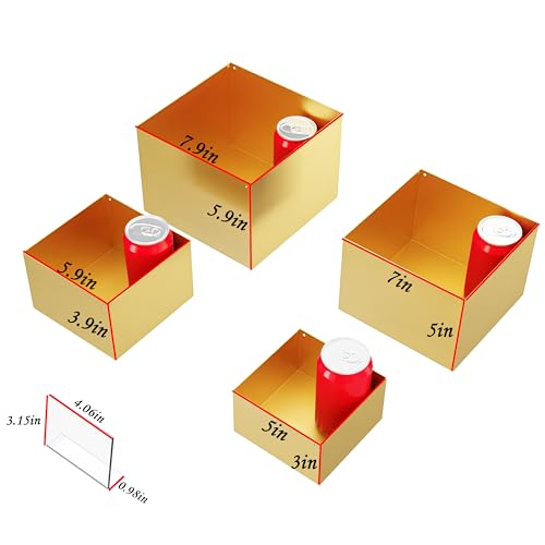 Metal Buffet Risers,4PCS Food Risers for Buffet Table 5in to 8in Display Stand with Mini Acrylic Signs for Catering Dessert Collectibles Jewelry Figures Show Gold Cube Boxes Nesting Risers with Hollow Bottoms by YFEEN - Image 2