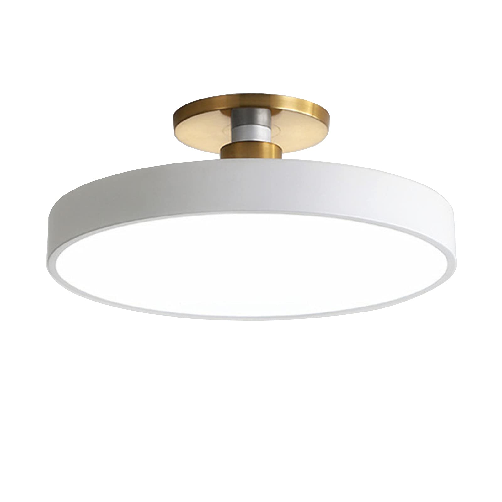 LYMSXAZOU Macaron Round LED Semi Flush Mount Light, Modern Wrought Iron Ceiling Lamp for Children's Room, Bedroom, Hallway - White, Stepless Dimming 30cm 18W