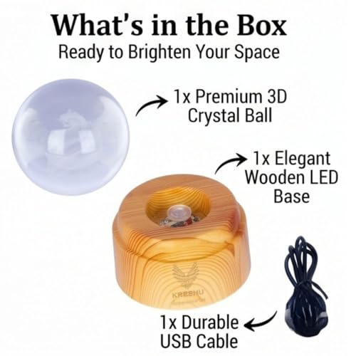 Image of 3D Crystal LED Night Lamp with Lord Shiva Engraving Wooden Base Warm Light Decorative Lamp Spiritual Home Decor Gift for Pooja Room, Bedroom Office USB Powered Crystal Ball Lamp