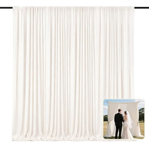 Image of 2 Panels Ivory White Backdrop Curtain, 10 x 10 Feet Polyester Background Curtains for Parties, Weddings, Baby Showers, Halloween, Christmas, Birthday Party Photoshoot Backdrop Curtains Decorations