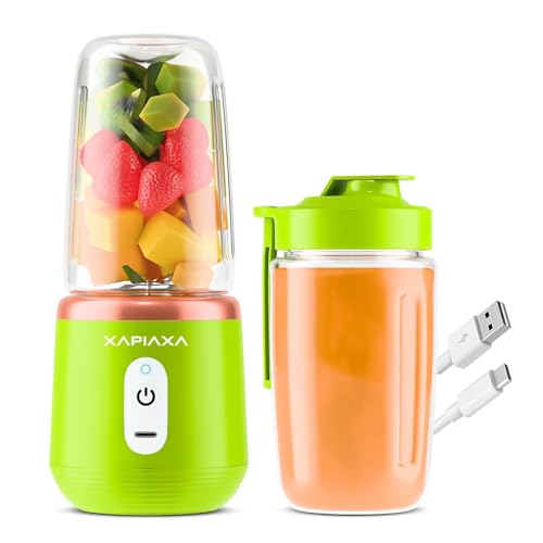 Image of Xapiaxa Portable Blender USB Rechargeable Smoothie Maker with 6 Stainless Steel Blades, 3-Speed Electric Juicer, 1500mAh Battery Personal Mini Mixer Cup for Home, Travel & Gym (N - Multicolor)