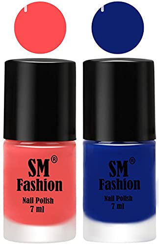 Image of Long Lasting Nail Polish | Nail Paint Combo 7 ml Each) - Set of 2 Peach Pink-Blue