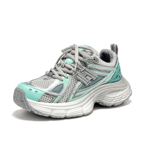 Image of BEAU TODAY Chunky Sneakers for Women, Womens Fashion Sneakers, Lightweight Leather Sneakers for Women, Comfortable Casual Lace-Up Breathable Dad Shoes