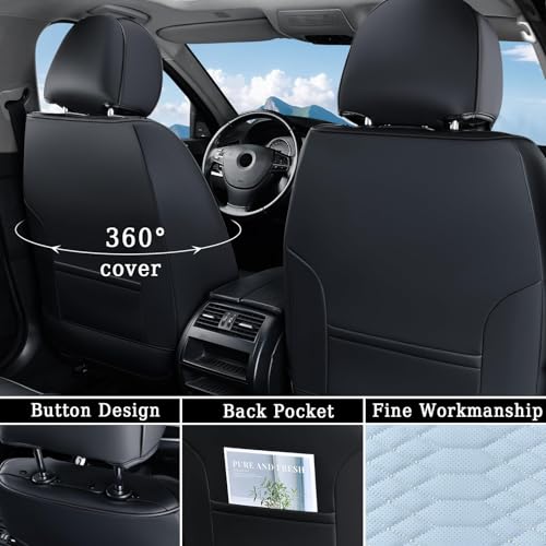 Image of Coverado Seat Covers, Leather Seat Covers for Front Seats, Black and Blue Car Seat Covers, Waterproof Car Seat Protectors, Auto Seat Cushion, Front Driver Seat Cover Universal Fit Most Cars SUV