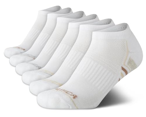 Image of Nautica Womens No Show Socks Moisture Wicking Low Cut Athletic Socks 6 Pack | Moisture Wicking Dri-Motion Fabric, Cushioned Key Areas, Banded Arch Support, No Show Low Cut, Shoe Size 4-10