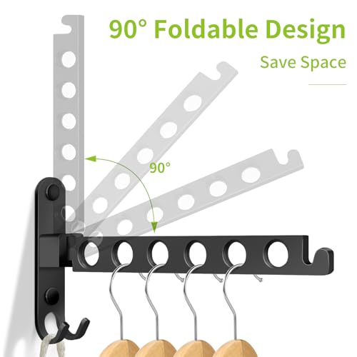 JOLY FANG Kleiderhaken klappbar, Wand Kleiderständer Wandhaken Klapphaken Aluminium für Balkon Badezimmer Waschküche(Schwarz, 1 Stück)
